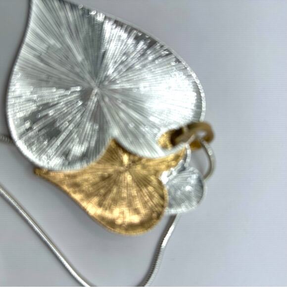 Oversized Silver Tone Heart Pendant Necklace layered Snake Chain Modern Retro - Picture 8 of 9